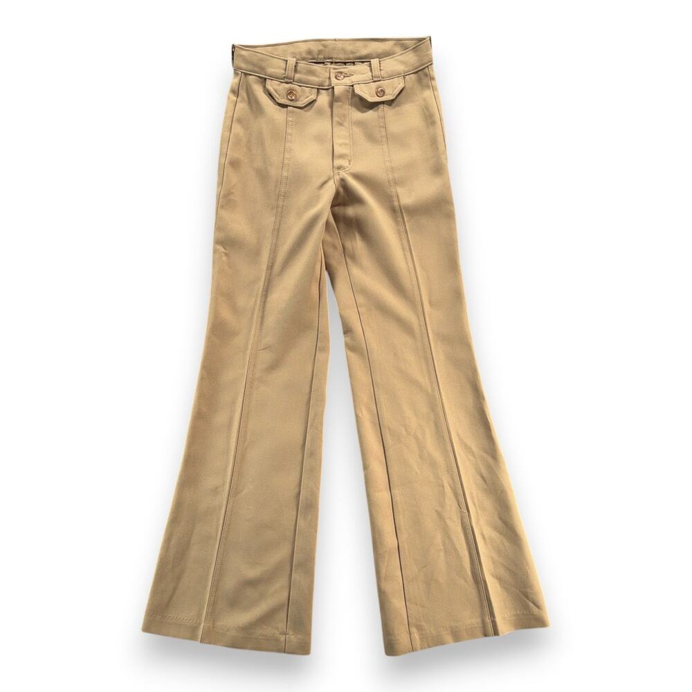 Vintage Bell Bottom Pants Mens 28x32 Brown Talon Zip Flare Hip Pockets 70s